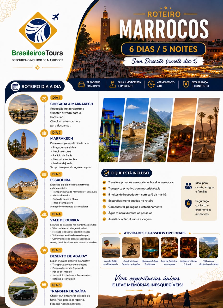 Roteiro de 6 dias e 5 noites pelo Marrocos com a Brasileiros Tours